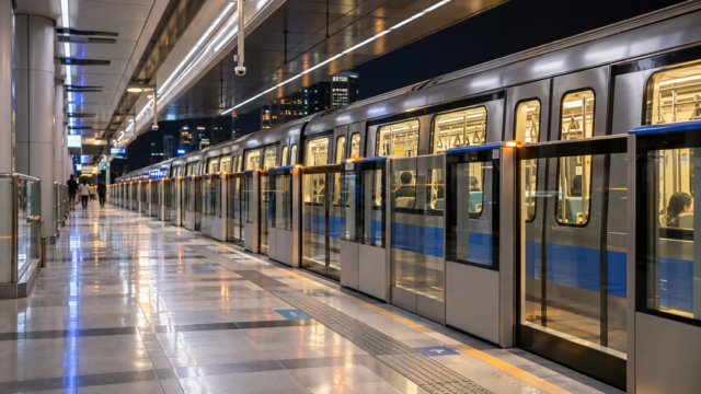 台北の夜市へ向かうMRT（地下鉄）の駅のホーム