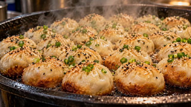 底をカリッと焼いた台湾の焼き小籠包（生煎包）のイメージ